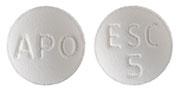 Pill APO ESC 5 White Round is Escitalopram Oxalate