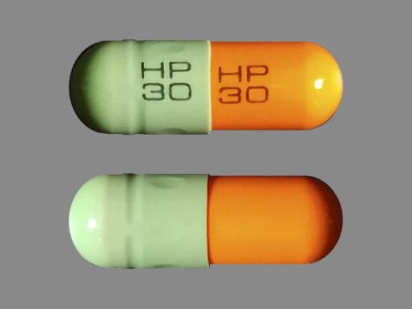 Pill HP 30 HP 30 Green & Orange Capsule/Oblong is Fluoxetine Hydrochloride