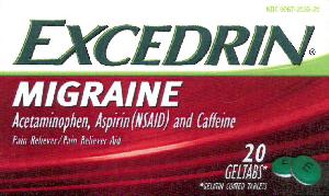 Excedrin migraine (geltab) acetaminophen 250 mg / aspirin 250 mg / caffeine 65 mg E