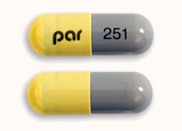 Pill par 251 Yellow & Gray Capsule/Oblong is Fluoxetine Hydrochloride and Olanzapine