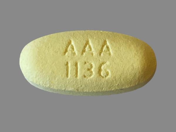 Pill AAA 1136 Yellow Oval is Acetaminophen, Dextromethorphan Hydrobromide, Guaifenesin and Phenylephrine Hydrochloride