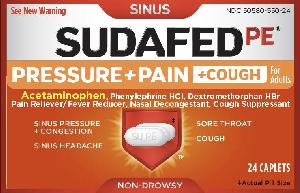 Sudafed PE pressure+pain+cough acetaminophen 325 mg / dextromethorphan hydrobromide 10 mg / phenylephrine hydrochloride 5 mg SU PE SU 06