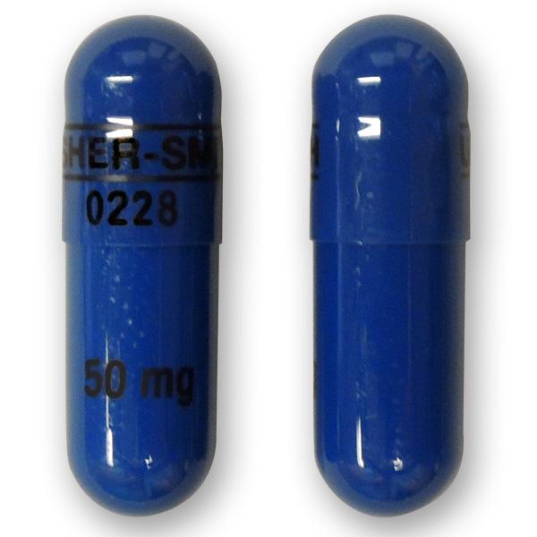 Pill UPSHER-SMITH 0228 50 mg Blue Capsule/Oblong is Morphine Sulfate Extended-Release