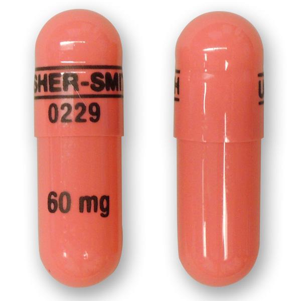 Pill UPSHER-SMITH 0229 60 mg Pink Capsule/Oblong is Morphine Sulfate Extended-Release