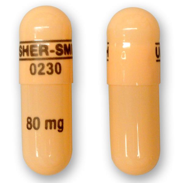 Pill UPSHER-SMITH 0230 80 mg Orange Capsule/Oblong is Morphine Sulfate Extended-Release