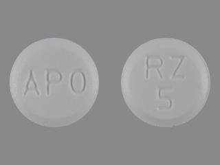 Pill APO RZ 5 White Round is Rizatriptan Benzoate (Orally Disintegrating)