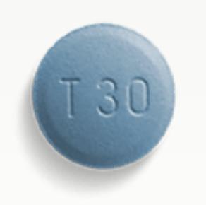 Pill T30 Logo Blue Round is Gilotrif