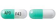 Pill APO F43 Green & White Capsule/Oblong is Fenofibrate (Micronized)