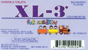 Pill XL 3 INFANTIL is XL-3 Cold Medicine for Children acetaminophen 80 mg / chlorpheniramine maleate 2 mg / phenylephrine hydrochloride 5 mg