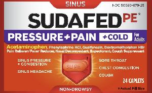 Sudafed PE pressure+pain+cold acetaminophen 325 mg / dextromethorphan HBr 10 mg / guaifenesin 100 mg / phenylephrine hydrochloride 5 mg SU PE WL 92
