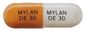 Pill MYLAN DE 30 MYLAN DE 30 Brown & White Capsule/Oblong is Dexmethylphenidate Hydrochloride Extended-Release