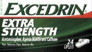 Excedrin extra strength (caplet) acetaminophen 250 mg / aspirin 250 mg / caffeine 65 mg Ex