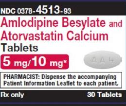 Amlodipine besylate and atorvastatin calcium 5 mg / 10 mg M AA4