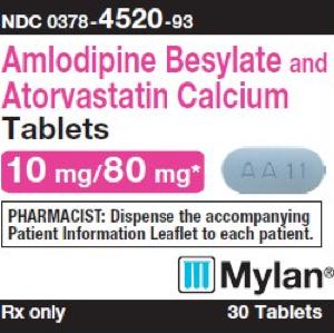 Amlodipine besylate and atorvastatin calcium 10 mg / 80 mg M AA11