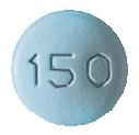 Pill M RE 150 Blue Round is Risedronate Sodium