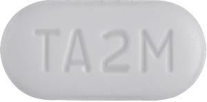 Pill TA2M Blue & White Capsule/Oblong is Amlodipine Besylate and Telmisartan