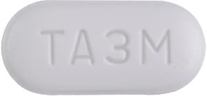 Pill TA3M Blue & White Capsule/Oblong is Amlodipine Besylate and Telmisartan