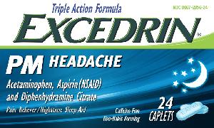 Pill EXPM is Excedrin PM Headache acetaminophen 250 mg / aspirin 250 mg / diphenhydramine citrate 38 mg