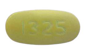 Pill 1325 Yellow Capsule/Oblong is Amlodipine Besylate, Hydrochlorothiazide and Valsartan