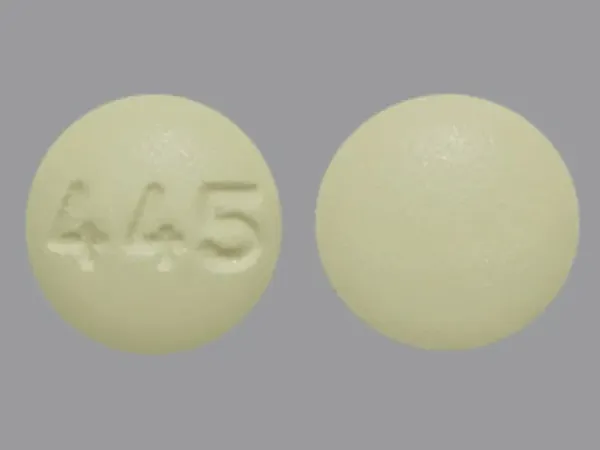 Pill 445 Yellow Round is Donepezil Hydrochloride