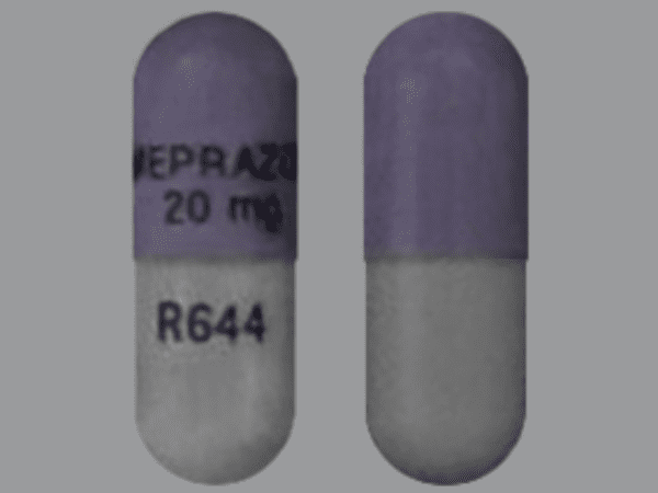 Pill OMEPRAZOLE 20 mg R644 Purple Capsule/Oblong is Omeprazole Delayed-Release