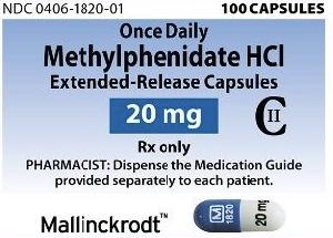 Methylphenidate hydrochloride extended-release 20 mg M 1820 20 mg