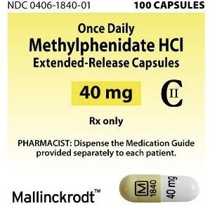 Methylphenidate hydrochloride extended-release 40 mg M 1840 40 mg
