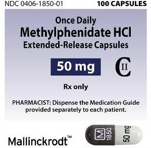 Methylphenidate hydrochloride extended-release 50 mg M 1850 50 mg