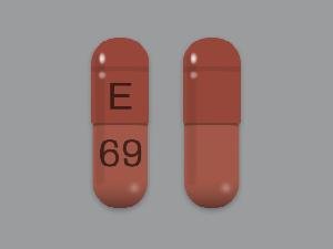 Pill E 69 Brown Capsule/Oblong is Omeprazole Delayed-Release