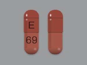 Pill E 69 Brown Capsule/Oblong is Omeprazole Delayed-Release