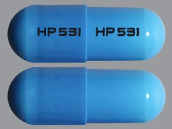 Pill HP 531 HP 531 Blue Capsule/Oblong is Calcium Acetate