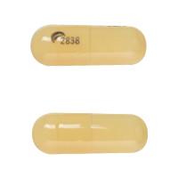 Pill Logo 2838 Yellow Capsule/Oblong is Fenofibric Acid Delayed-Release