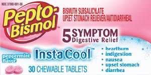Pill Logo is Pepto-Bismol InstaCool bismuth subsalicylate 262 mg