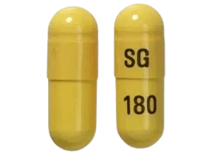 Pill SG 180 Yellow Capsule/Oblong is Gabapentin