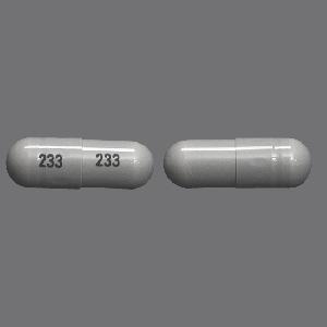 Pill 233 233 Gray Capsule/Oblong is Nitrofurantoin (Macrocrystals)