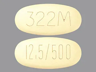 Pill 322M 12.5/500 Yellow Oval is Alogliptin Benzoate and Metformin Hydrochloride