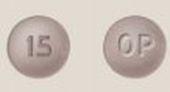 Pill OP 15 Gray Round is Oxycodone Hydrochloride Extended-Release