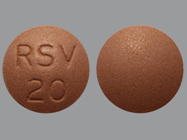 Pill RSV 20 Brown Round is Rosuvastatin Calcium