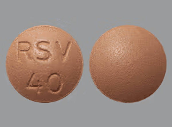 Pill RSV 40 Brown Round is Rosuvastatin Calcium
