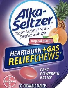 Pill HG Pink Round is Alka-Seltzer Heartburn + Gas ReliefChews Tropical Punch