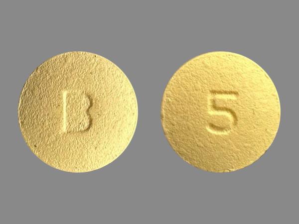 Pill B 5 Yellow Round is Rosuvastatin Calcium