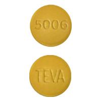 Pill TEVA 5006 Yellow Round is Amlodipine Besylate, Hydrochlorothiazide and Olmesartan Medoxomil