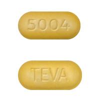 Pill TEVA 5004 Yellow Capsule/Oblong is Amlodipine Besylate, Hydrochlorothiazide and Olmesartan Medoxomil