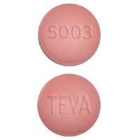Pill TEVA 5003 Pink Round is Amlodipine Besylate, Hydrochlorothiazide and Olmesartan Medoxomil