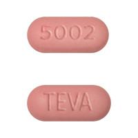 Pill TEVA 5002 Pink Capsule/Oblong is Amlodipine Besylate, Hydrochlorothiazide and Olmesartan Medoxomil