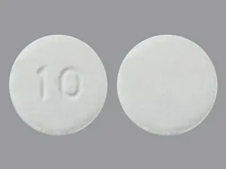 Pill 10 White Round is Rizatriptan Benzoate (Orally Disintegrating)