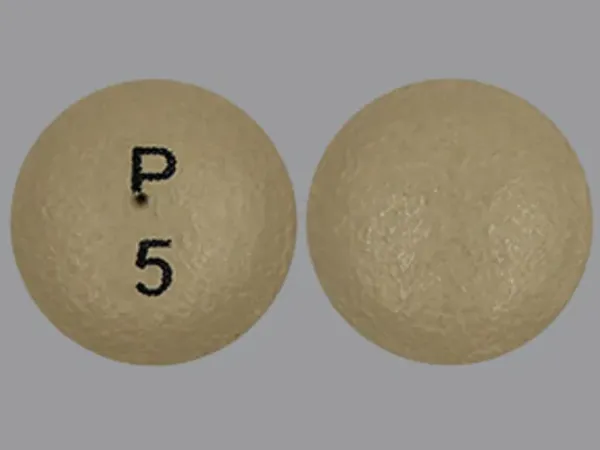 Pill P 5 Yellow Round is Oxybutynin Chloride Extended-Release