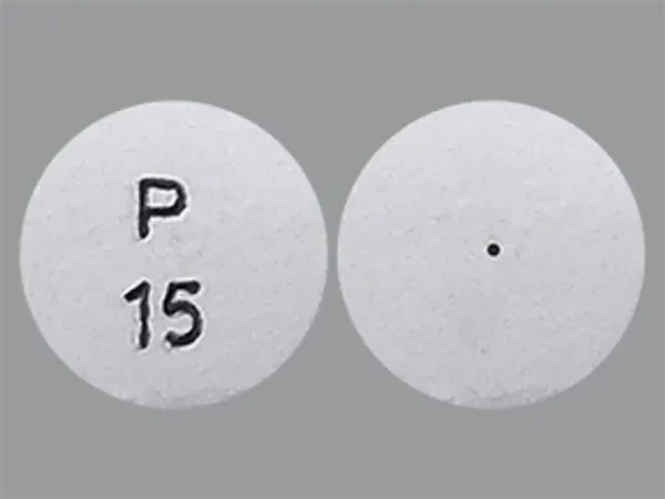 Pill P 15 Gray Round is Oxybutynin Chloride Extended-Release