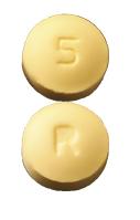 Pill R 5 Yellow Round is Rosuvastatin Calcium