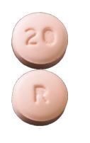 Pill R 20 Pink Round is Rosuvastatin Calcium